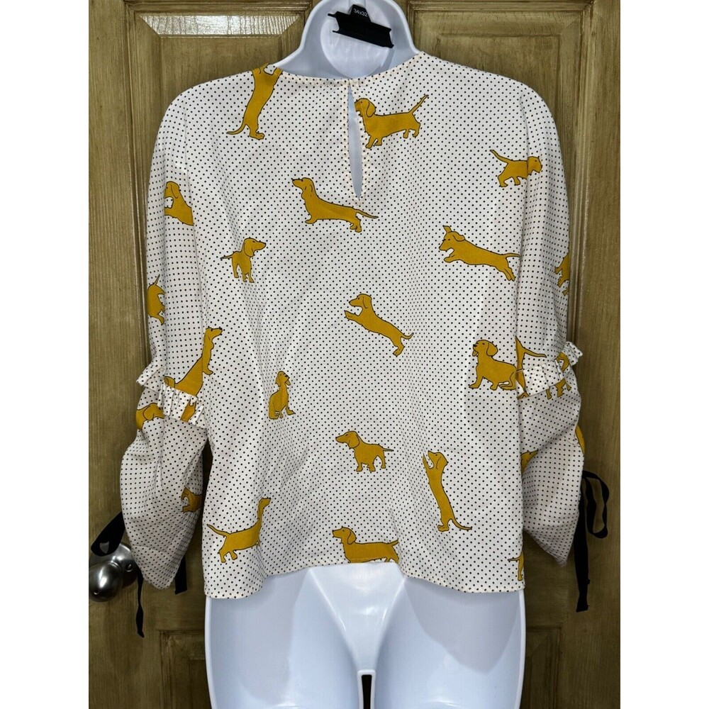 Zara Dachshund Dog Polka Dot Print Top Blouse Novelty Size Medium - Picture 2 of 6